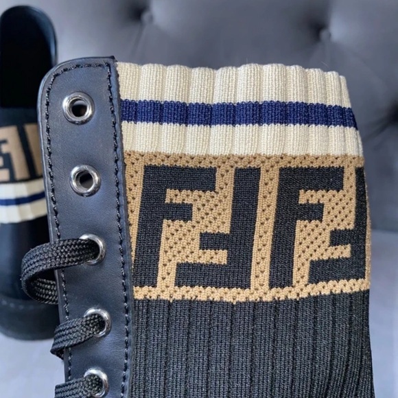 Fendi Black Combat Boots with Logo Cuff - Picture 4 of 6